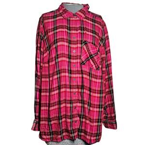 Pink Plaid Cotton Blend Button Up Shirt Size 2X